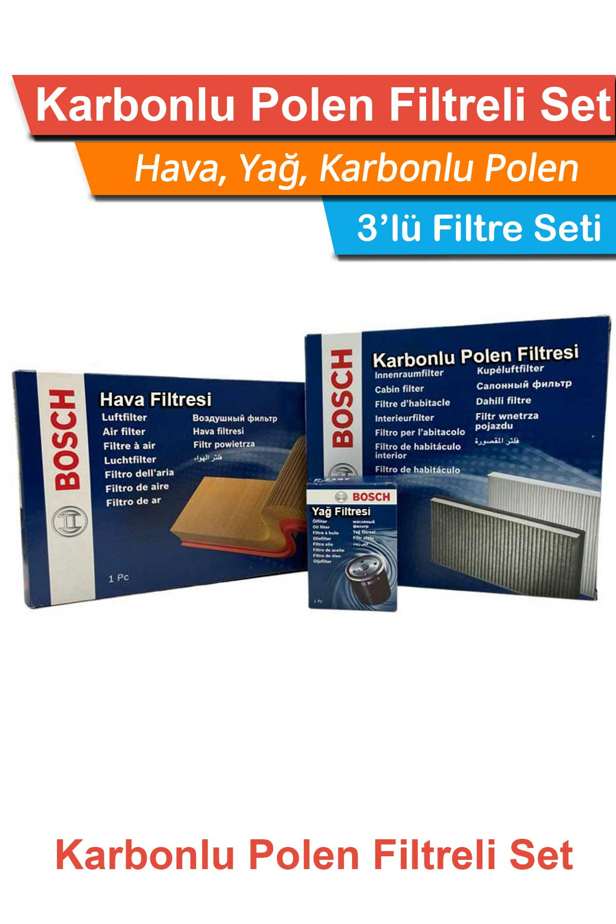VW Jetta 1.4 TSI BMY Benzinli Bosch Filtre Bakım Seti 2007-2010 Hava+Yağ+Karbonlu-Polen